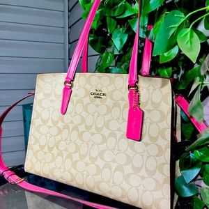 BRAND NEW Pink Leather & Tan Signature Coated Canvas Large Coach Tatum